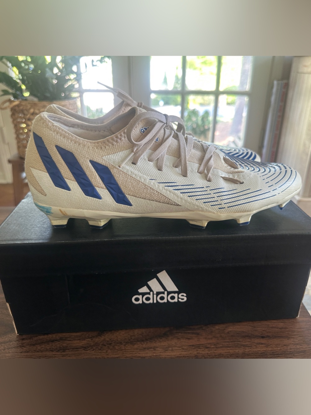 adidas Predetor Edge .3 L FG Soccer Cleats White with Blue Stripes